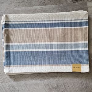 Blue and Tan Striped Tablecloth